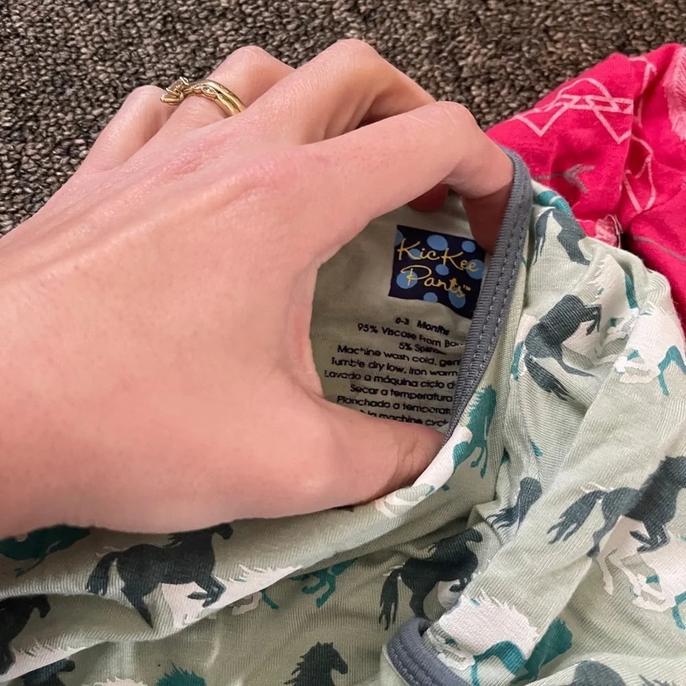KicKee Set of Baby bamboo footsies in Pink and Blue horses western country